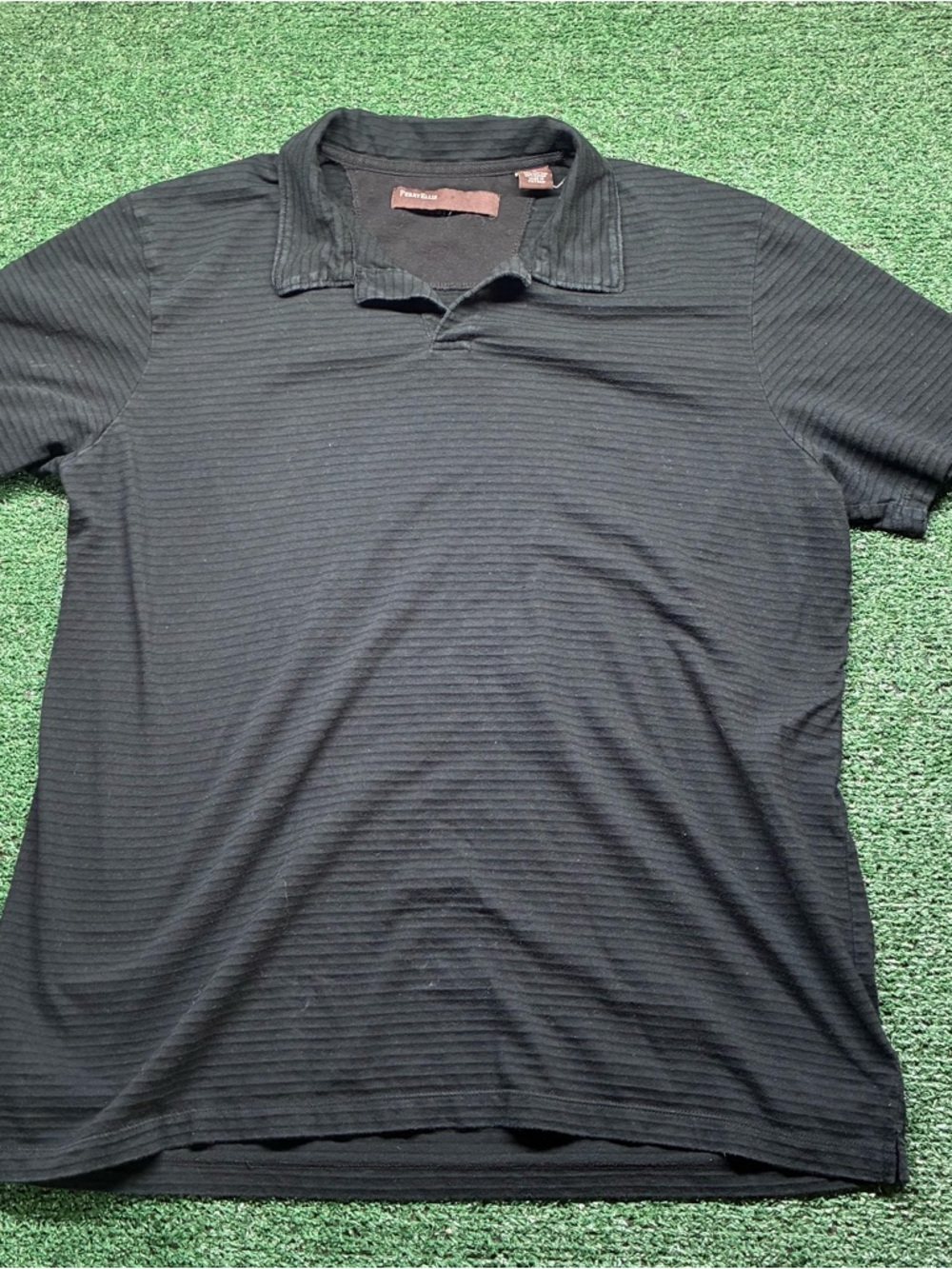 Perry Ellis Black Ribbed Polo Shirt